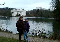 Deb & Tarythe in front of Von Trapp lake home
